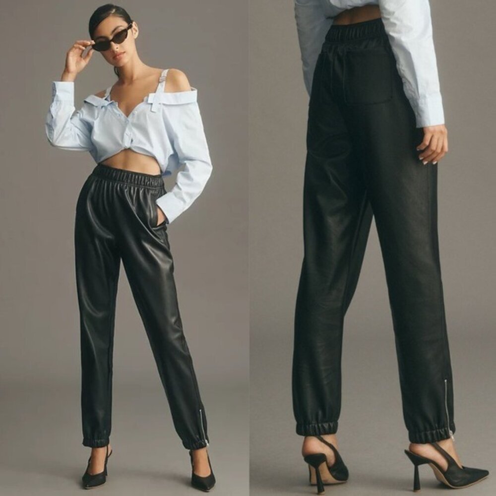NWOT Anthropologie Avec Les Filles NWOT Black Faux Leather Joggers Petite